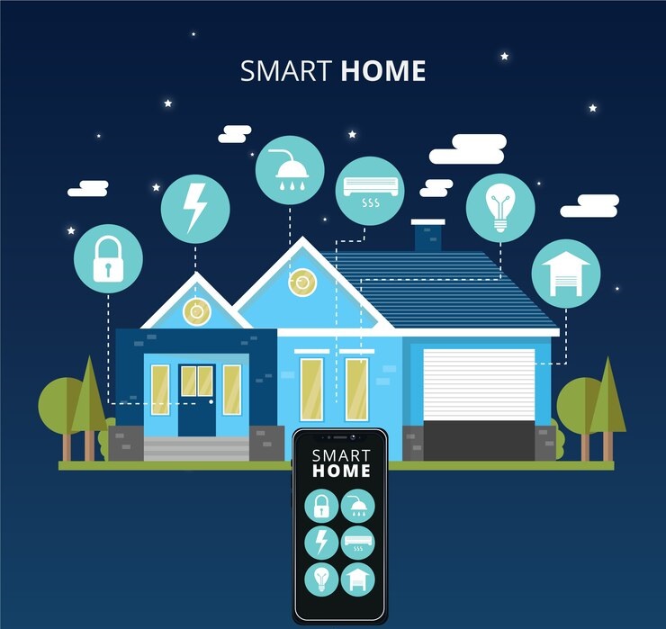 smart home background with smartphone control 23 2147856107